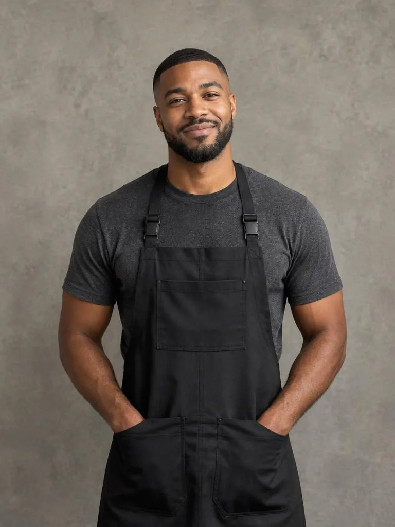 Omar, grooming specialist, half-body studio portrait